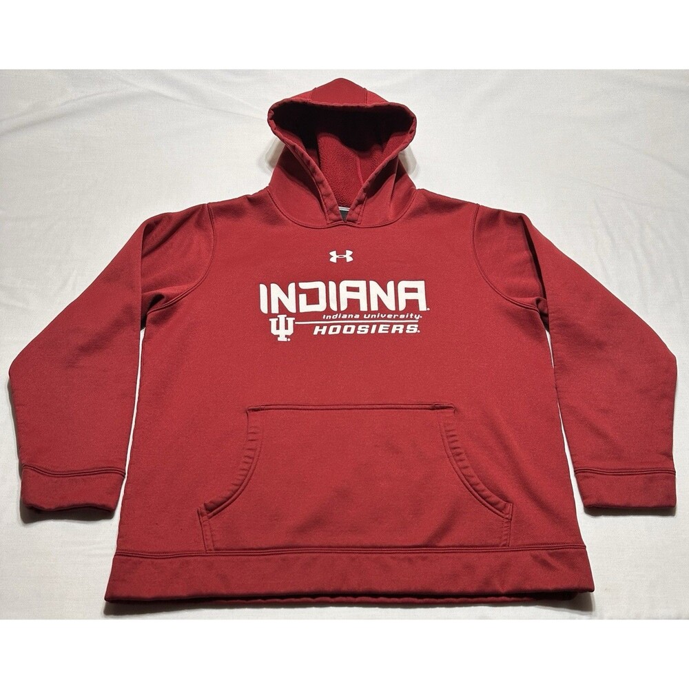 INDIANA HOOSIERS Under Armour Boys Youth Hoodie Size Large Red *READ SNAGS